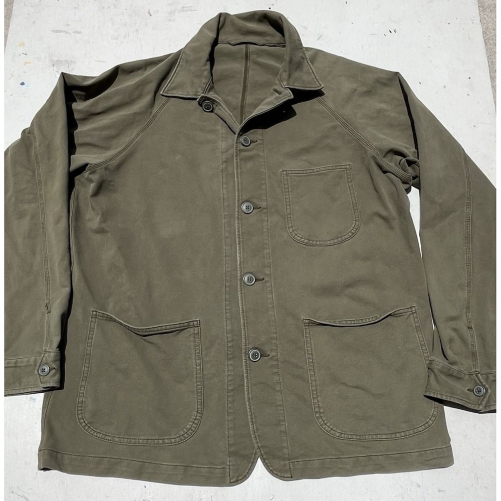 Men's Uniqlo Shirt Beige Green Work Button L Utility Uniform Field Outerwear